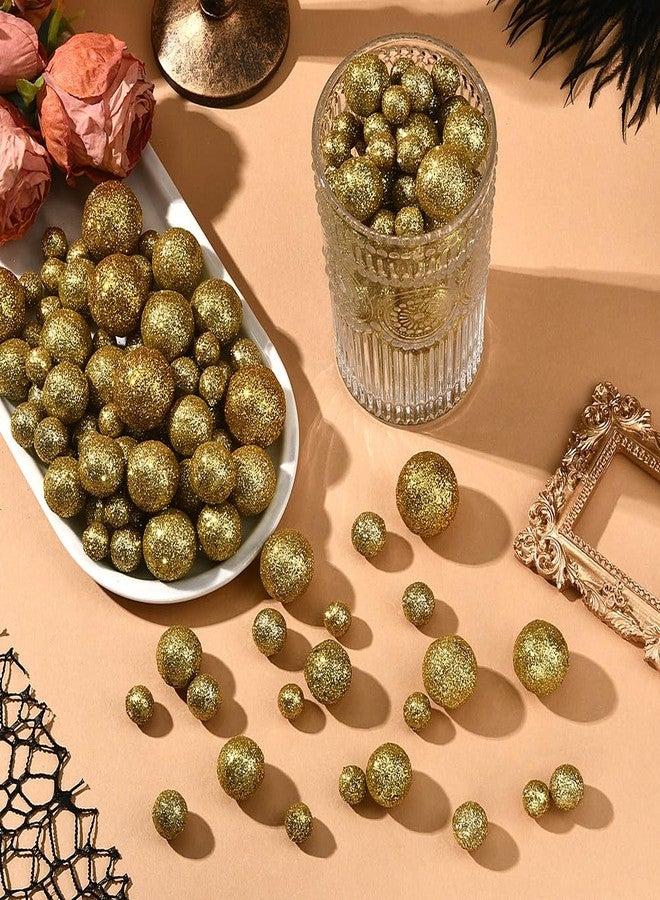 SOFPLATE 160Pcs Gold Foam Glitter Balls Vase Filler Decorative Ball 12mm 15mm 20mm 24mm 28mm No Hole Gloss Bead Pearls Christmas Holiday Decoration Table Scatter for Home Party Festive Wedding Decor - Image 4